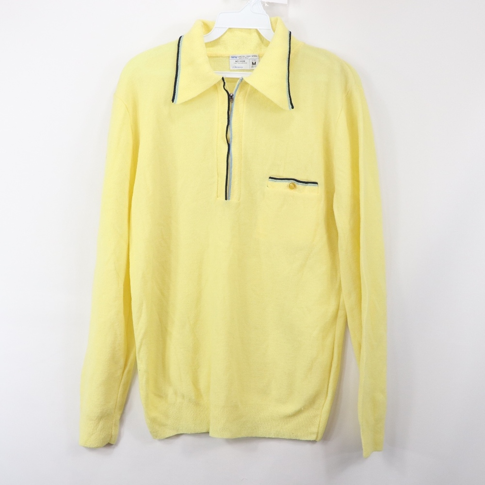 70s JC Penney Mens Medium Half Zip Sweater Yellow